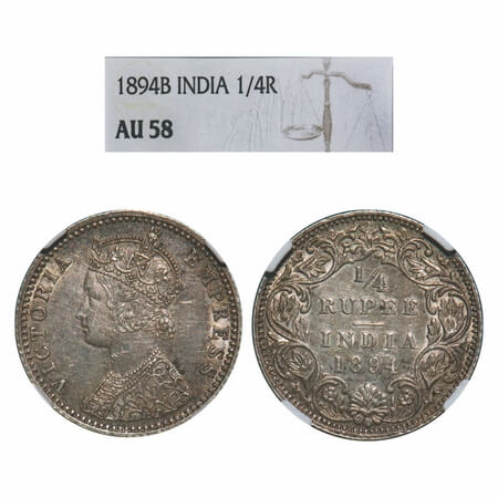 Victoria Empress, Silver, 1/4 Rupee, 1894, Bombay Mint, C(i)/I, 'B' incused. F. Prid. GK 7
