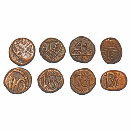 Madras Presidency, Copper Cash (4 Coins), 1710, 1731, 1733, 1736. F.Prid unlisted (1710), 
