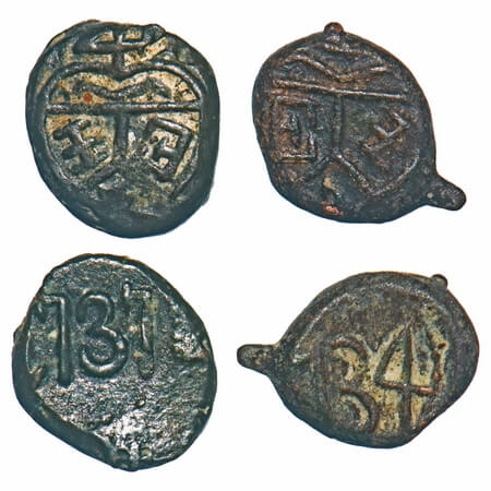 Madras Presidency, Copper Cash (2 Coins), 1.24 & 1.14g, 1734 with obverse B type (Unlisted