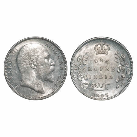 Edward VII, Silver, Rupee, 1903, Calcutta Mint, No mint mark, Normal 5 Diamonds. F. Prid 1