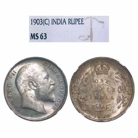 Edward VII, Silver, Rupee, 1903, Calcutta Mint, No mint mark, Normal 5 Diamonds. F. Prid 1