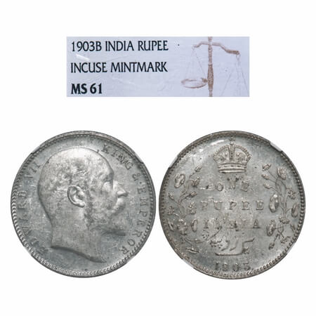 Edward VII, Silver, Rupee, 1903, Bombay Mint, 'B' incused and dot. F. Prid 199. GK 926. NG
