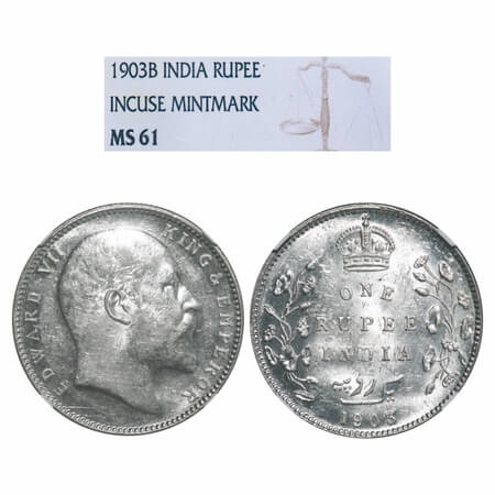 Edward VII, Silver, Rupee, 1903, Bombay Mint, 'B' incused and dot. F. Prid 199. GK 926. NG