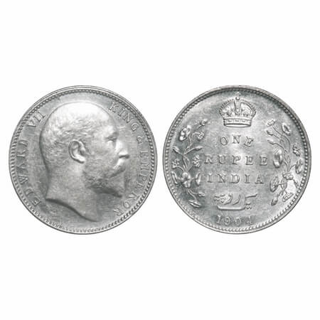 Edward VII, Silver, Rupee, 1904, Bombay Mint, 'B' incused and dot, 5 diamonds and bottom s
