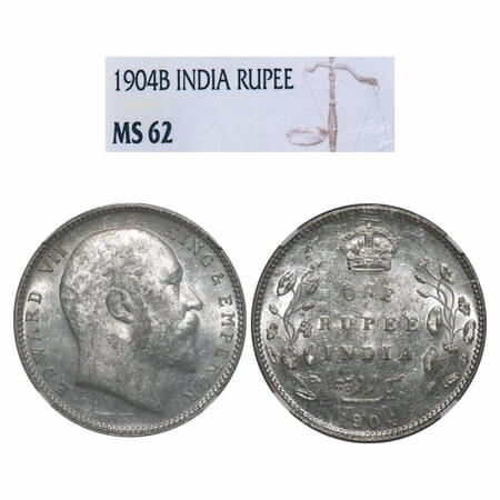 Edward VII, Silver, Rupee, 1904, Bombay Mint, 'B' incused and dot, 5 Diamonds and bottom s