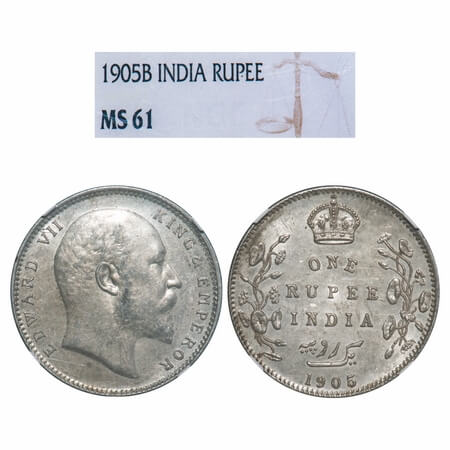 Edward VII, Silver, Rupee, 1905, Bombay Mint, 'B' incused and dot, Top stroke of numeral 5