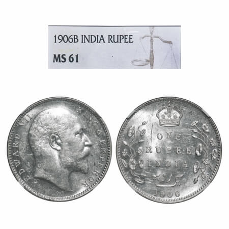 Edward VII, Silver, Rupee, 1906, Bombay Mint, 'B' incused and dot. F. Prid 202. GK 940. NG
