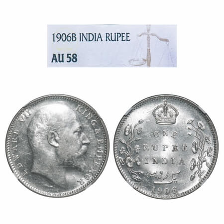 Edward VII, Silver, Rupee, 1906, Bombay Mint, 'B' incused and dot. F. Prid 202. GK 940. NG