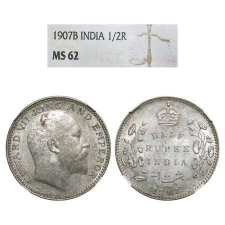 Edward VII, Silver, Half Rupee, 1907, Bombay Mint, 'B' incused and dot. F. Prid 316. GK 96