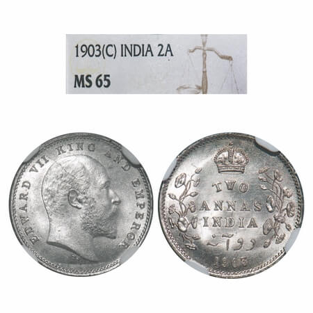 Edward VII, Silver, 2 Annas, 1903, Calcutta Mint, No mint mark. F. Prid 556. GK 980. NGC S