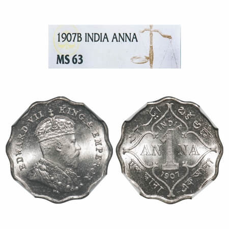 Edward VII, Copper-Nickel, 1 Anna, 1907, Bombay Mint, 'B' incused. F. Prid 926. GK 990. NG