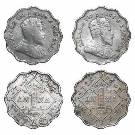 Edward VII, Copper-Nickel, 1 Anna, (2 coins), 1908, 1909, Bombay Mint, 'B' incused. F. Pri