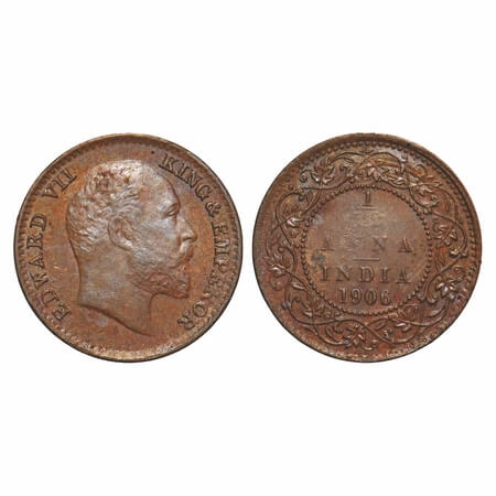 Edward VII, Bronze, 1/12 Anna, 1906, 1.61gm, Calcutta Mint, No mint mark, Ghost on Rev. F.