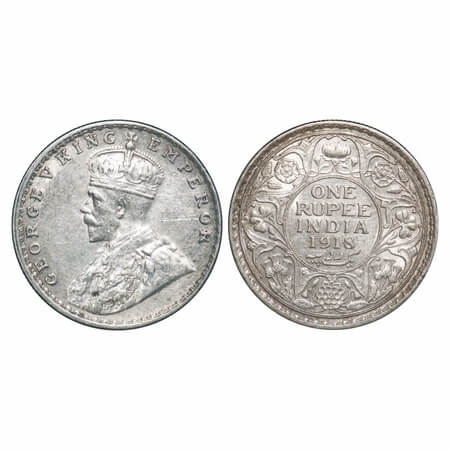 George V, Silver, Rupee, 1918, Bombay Mint, Dot. F. Prid 224. GK 1038. Extremely Fine+. Sc