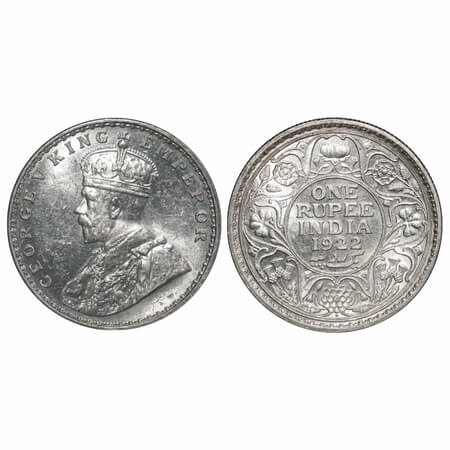 George V, Silver, Rupee, 1922, Bombay Mint, Dot. F. Prid 228. GK 1044. Uncirculated. Rare.