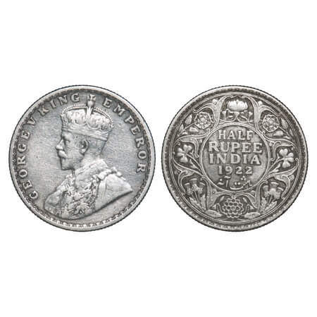 George V, Silver, Half Rupee, 1922, Bombay Mint, Dot. F. Prid 344. GK 1060. Very Fine. Sca