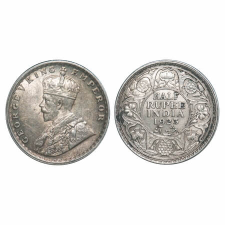 George V, Silver, Half Rupee, 1923, Calcutta Mint, No dot. F. Prid 326. GK 1061. Uncircula