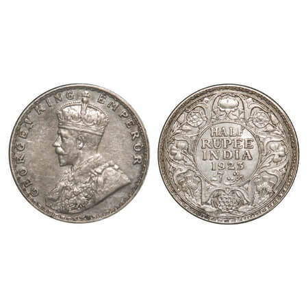 George V, Silver, Half Rupee, 1923, Bombay Mint, Dot. F. Prid 345. GK 1062. Uncirculated. 