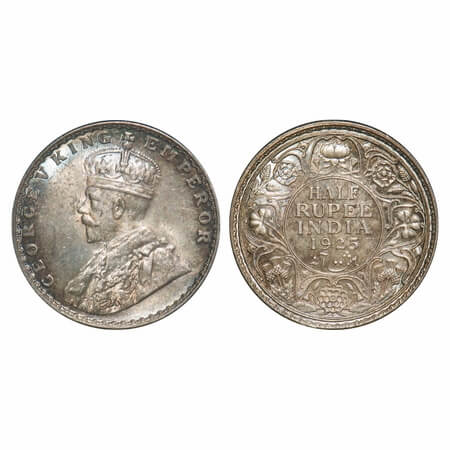 George V, Silver, Half Rupee, 1925, Bombay Mint, Dot. F. Prid 347. GK 1066. Extremely Fine