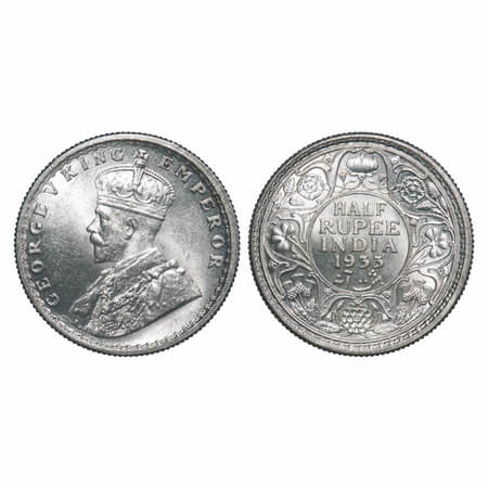 George V, Silver, Half Rupee, 1933, Calcutta Mint, No dot. F. Prid 333. GK 1073. Brilliant