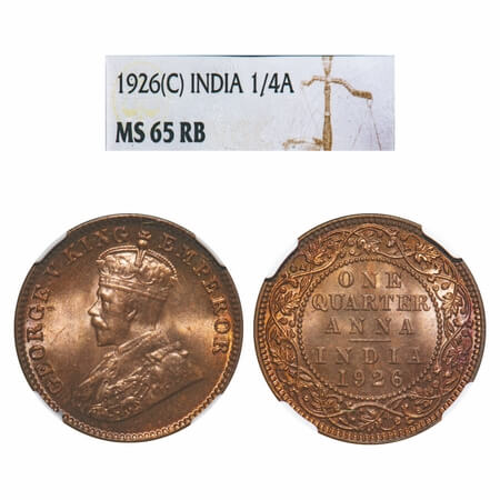 George V, Bronze, Quarter Anna, 1926, Calcutta Mint, No dot. F. Prid 667. GK 1184. NGC Sla