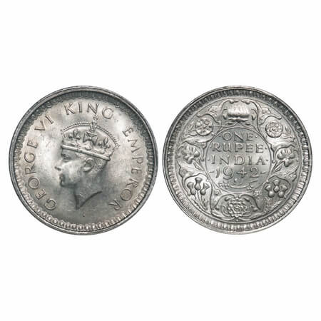 George VI, Half Silver, Rupee, 1942, Bombay Mint, B(a)/II, Diamond, Security edge, With ti