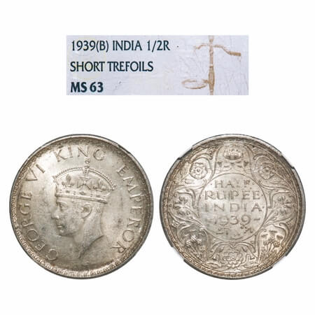 George VI, Silver, Half Rupee, 1939, Bombay Mint, A(a)/I, Dot, Head Type II, Milled edge. 