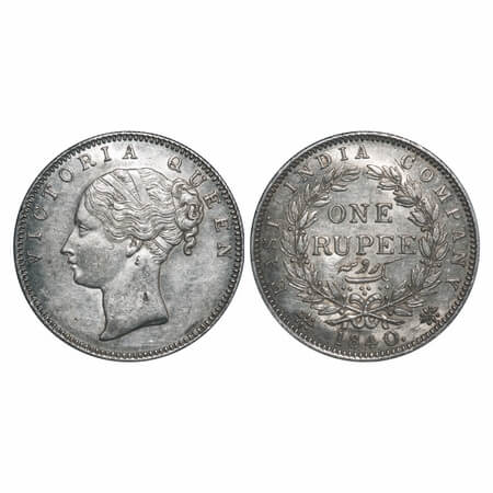 Victoria Queen, Silver, Rupee, 1840, CL, Calcutta Mint, A/I(i), English Head, With Two lea