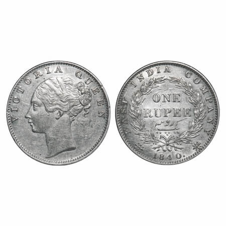 Victoria Queen, Silver, Rupee, 1840, CL, Calcutta Mint, B/VI, With 'M' incused, English He