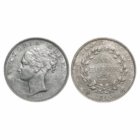 Victoria Queen, Silver, Rupee, 1840, CL, Madras Mint, A/IV, 'S' incused and 'V' raised, En