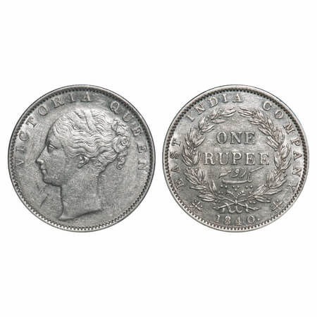 Victoria Queen, Silver, Rupee, 1840, CL, Madras Mint, B/VII, 'S' incused, English Head wit