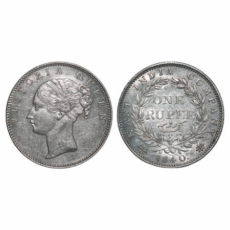 Victoria Queen, Silver, Rupee, 1840, CL, Bombay Mint, A/I(i), English Head, With Two leave