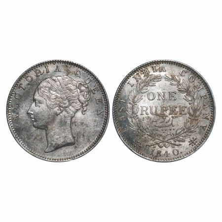 Victoria Queen, Silver, Rupee, 1840, CL, Bombay Mint, A/II, English Head, With bud leaves 