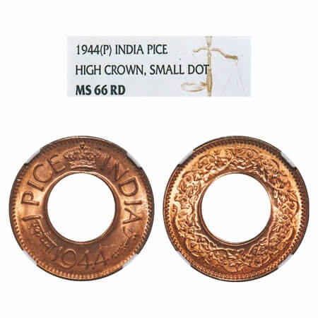 George VI, Bronze, 1 Pice, 1944, Pretoria Mint, Small dot, High Crown. F. Prid 706. GK 144