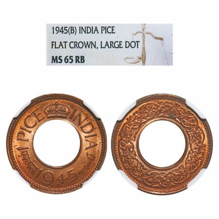 George VI, Bronze, 1 Pice, 1945, Bombay Mint, Dot (large dot), Flat Crown. F. Prid 703. GK