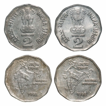 2 Rupees, 1998, Cu-Ni, (2 Coins), Noida Mint, 2 different lions on obverse. Very Fine+ to 