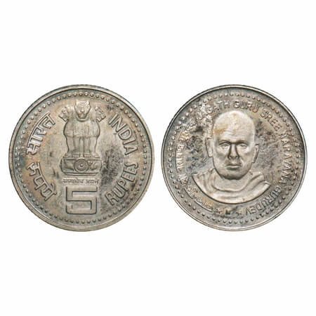 5 Rupees, 2006 Loose Proof Coin, Cu-Ni, Jagat Guru Sree Narayan Gurudev, Bombay Mint, M Mi
