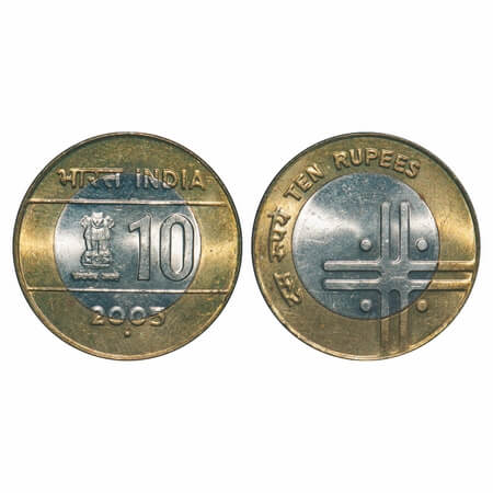 10 Rupees, 2005, Bimetal, 7.97g, Noida Mint. Uncirculated. Very Scarce.
