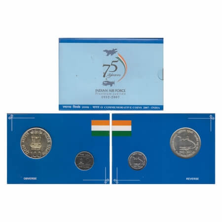2007, Unc set of 2 Coins, 100 Rupees & 2 Rupees, Indian Air Force, Kolkata Mint. S.Reddapp