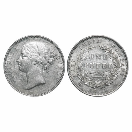 Victoria Queen, Silver, Rupee, 1840, DL, Madras Mint, W.W.B. (dot after B), Wreath with 28