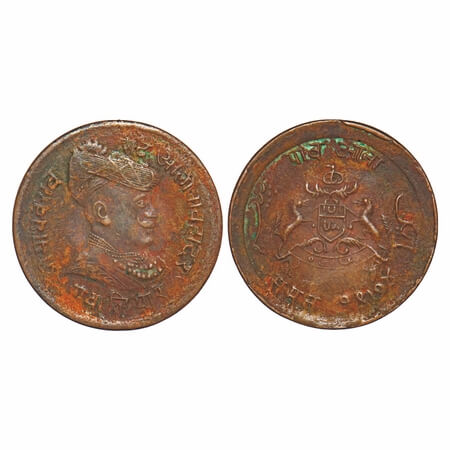 Gwalior, Copper Quarter Anna, 4.94g, Madho Rao (VS 1943-1982 / 1886-1925 AD), Lashkar Mint