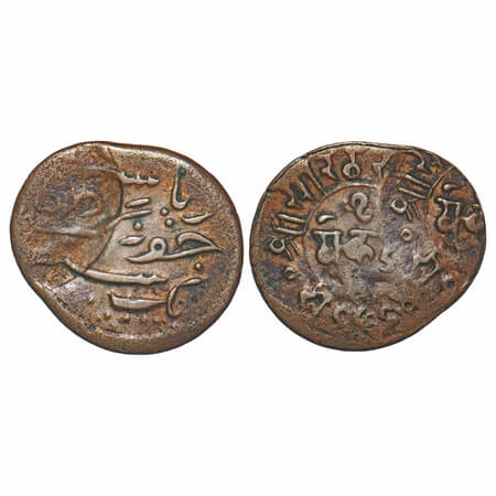 Junagadh, Copper Dokdo, 3.06g, Double Struck Error, Rasul Khan (1892-1911 AD), date betwee
