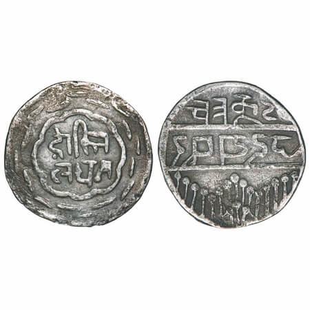 Mewar, Silver Rupee, 10.42g, Swarup Shahi Series, Udaipur Mint, Dost London in Nagari. Bro