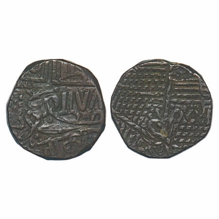 Nawanagar, Copper 1½ Dokdo, 10.00g, British Protectorate, Double Struck Error on both side