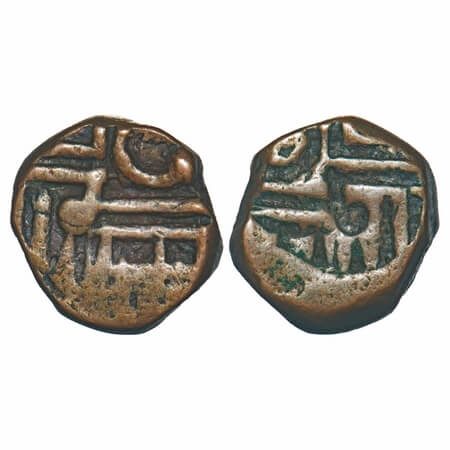 Nawanagar, Copper Dokdo, 7.22g, British Protectorate, Brockage Error, Obv. Crude Legend, R