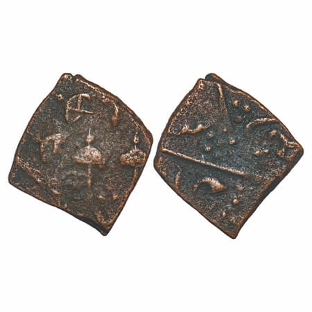 Sunth, Copper Paisa, 7.42g, Pratap Singhji (1871-1896 AD), ND, Double Struck Error, Obv: D