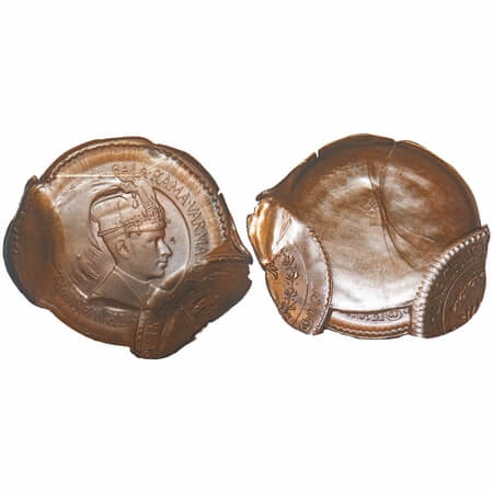 Travancore, Copper Chuckram, 7.59g, Bala Rama Varma II (1924-1949 AD), ND, Beautiful three