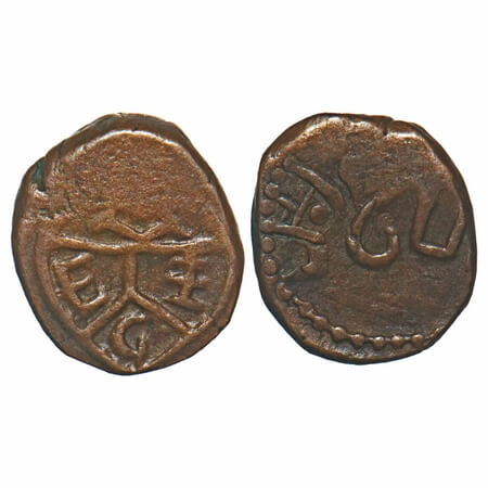 Madras Presidency, Copper Cash, 1.68g, 13.00mm, 172(x) AD, Overstruck Error, Overstruck on