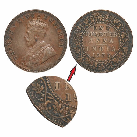 George V, Copper Quarter Anna, 4.78g, 1936 AD, Rim Error, Unusual raised rim, Obv: Bust of