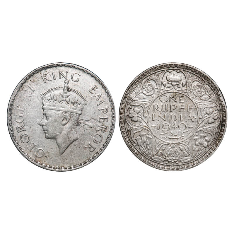 George VI, Silver Rupee, 11.35g, 1940 AD, (Struck through) Planchate flaw Error on obverse